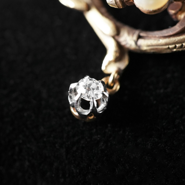 フランス 19世紀末 18K パール ダイヤモンド - - アールヌーヴォー期のドラゴンのゴールドブローチ ECJPOF0019
