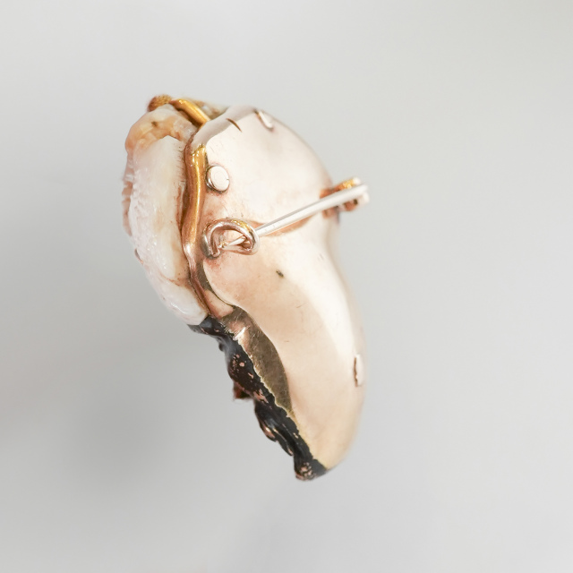 欧州 19世紀中期 金 真珠 ルビー ダイヤモンド - - 真珠のターバンを巻いた紳士のゴールドブローチ ECJPOF0020