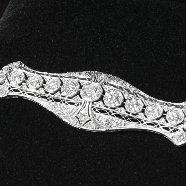 フランス 1900年代 ダイヤモンド - - エドワーディアン・ダイアモンドとプラチナのブローチ ECJPOF0021