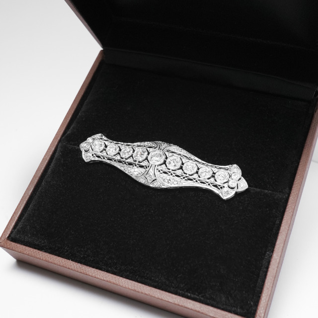 フランス 1900年代 ダイヤモンド - - エドワーディアン・ダイアモンドとプラチナのブローチ ECJPOF0021