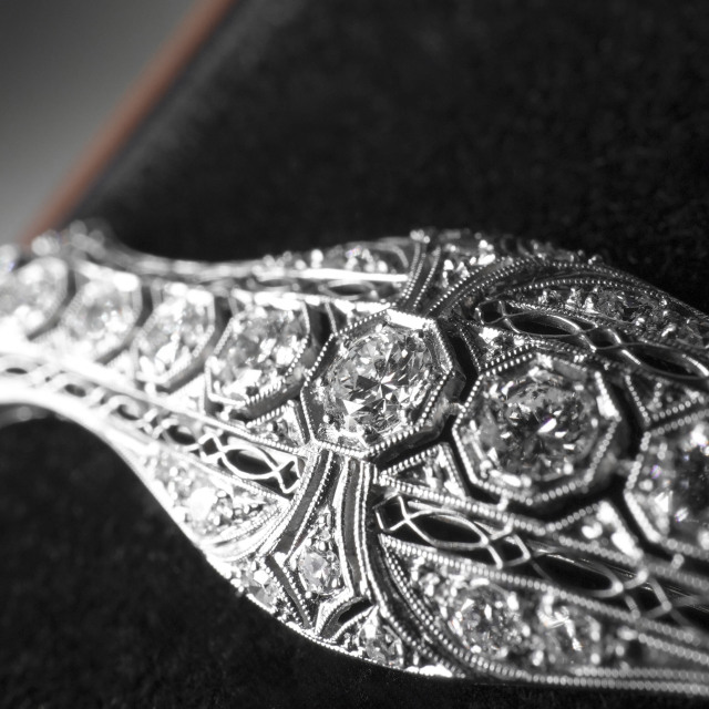 フランス 1900年代 ダイヤモンド - - エドワーディアン・ダイアモンドとプラチナのブローチ ECJPOF0021