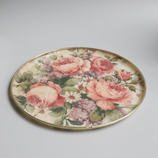 レトロ◇KESWICK TRAYS◇グラスファイバー◇薔薇◇特大トレイ◇イ