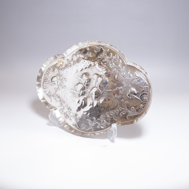 美品クリストフルシルバートレイ22cm ティートレイ純銀プレート刻印