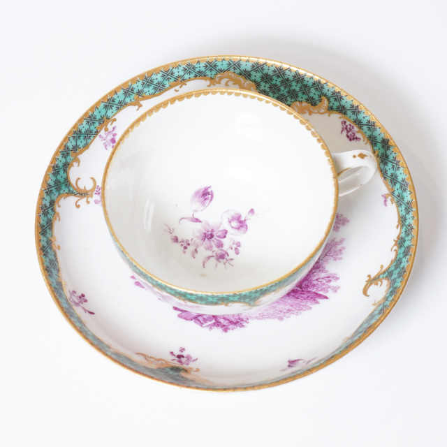 ドイツ 1750年代 磁器 MEISSEN マイセン ワトー紋カップ&ソーサー ECJPTD0029