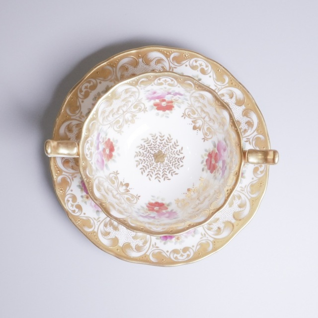 イギリス 1900年代 磁器 Royal Cauldon ロイヤル コールドン ダブルハンドルカップ＆ソーサ? ECJPTD0072