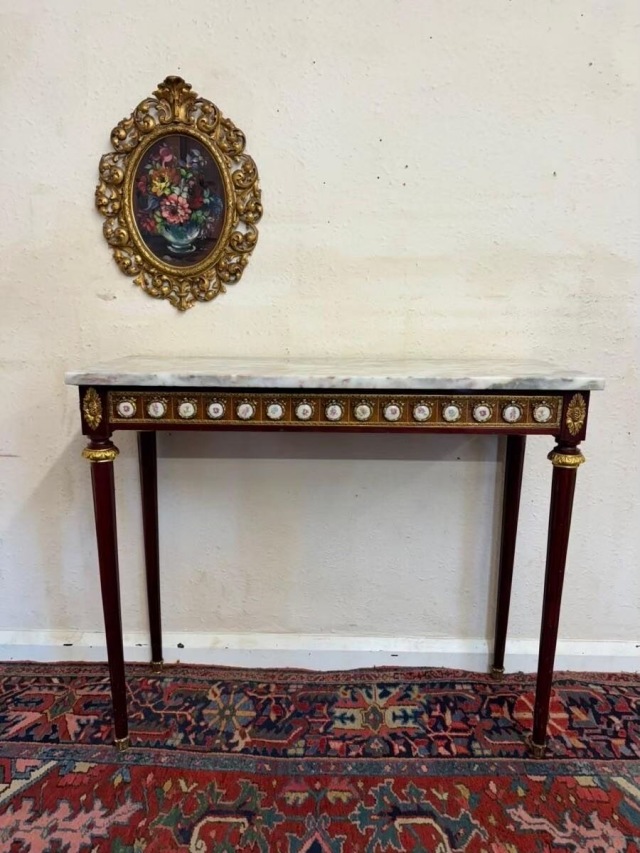 フランス 1950年代 マホガニー マーブル コンソールテーブル