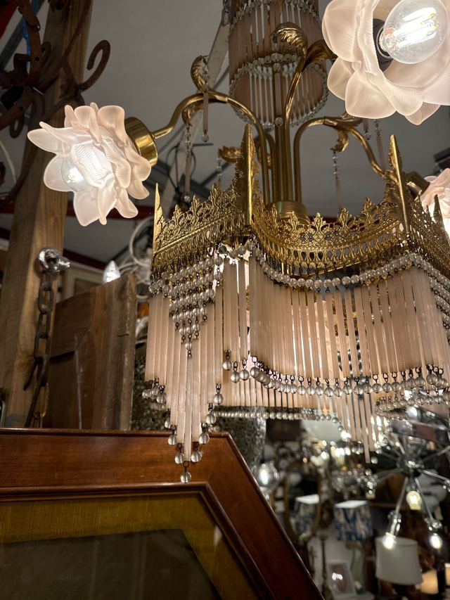 イタリア 1920年代 ガラス 真鍮 シャンデリア