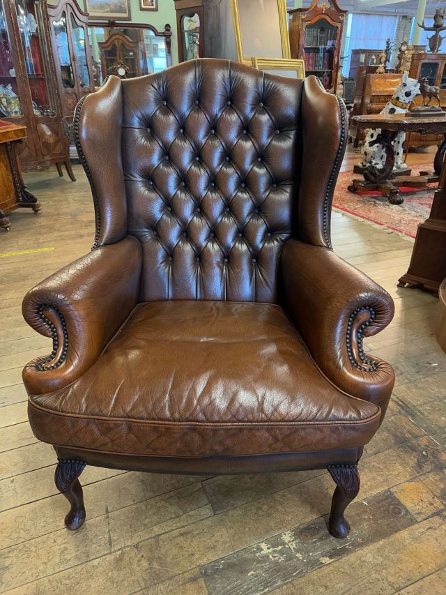 イギリス 1960年代 レザー マホガニー ウィングバックチェア