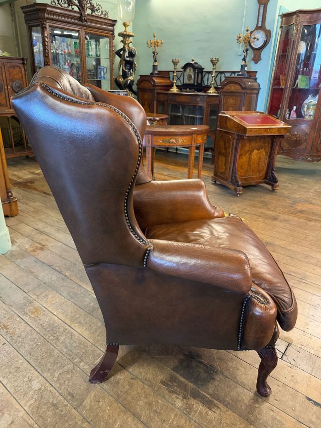 イギリス 1960年代 レザー マホガニー ウィングバックチェア