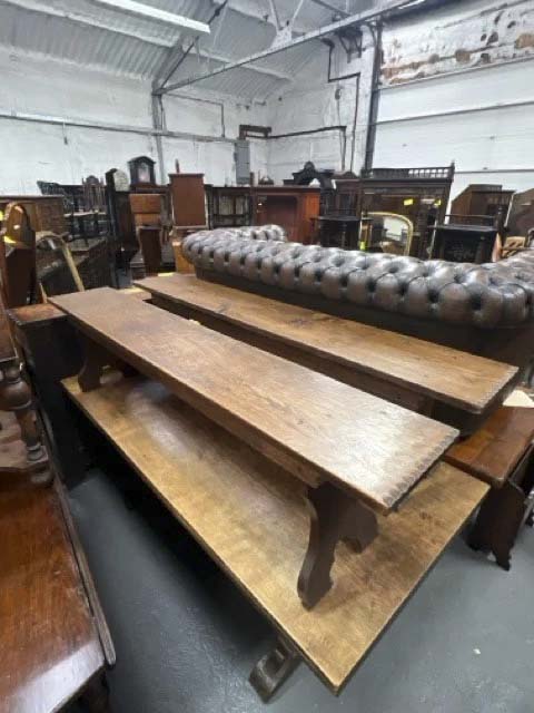 イギリス 1920年代 オーク ペアオブベンチ EC-05548