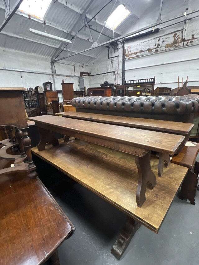 イギリス 1920年代 オーク ペアオブベンチ EC-05548