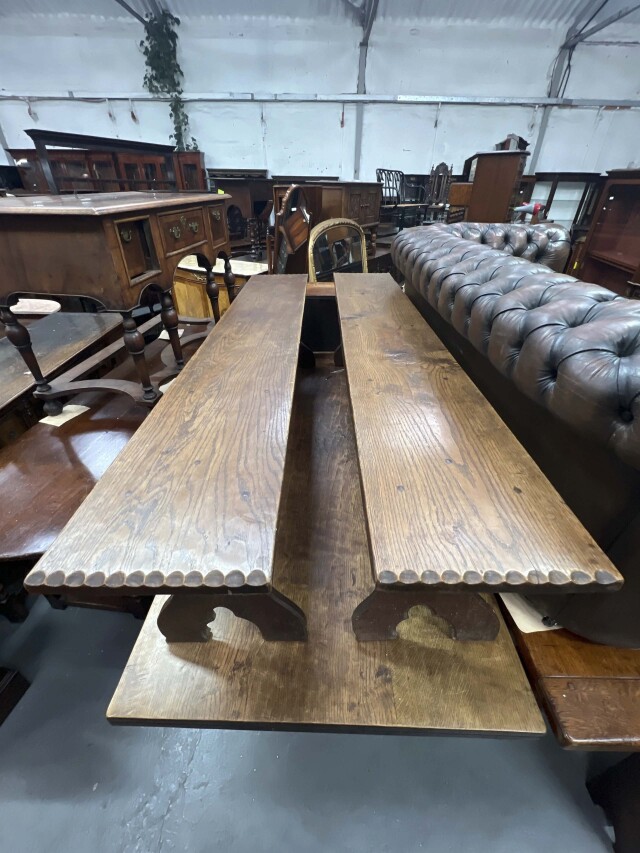 イギリス 1920年代 オーク ペアオブベンチ EC-05548