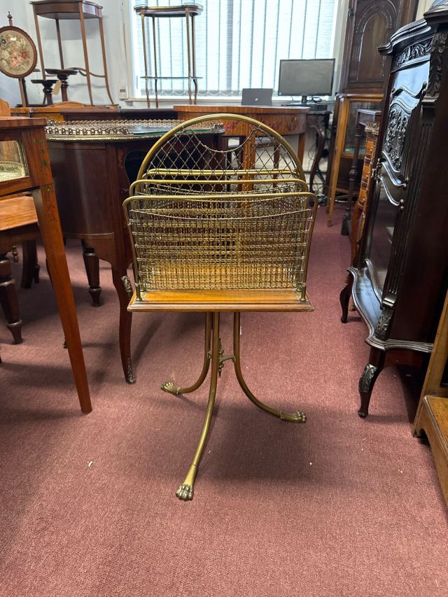 イギリス 1900年代 真鍮 オーク マガジンラック