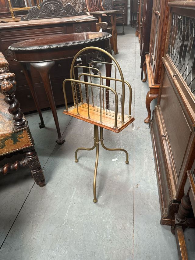 イギリス 1900年代 真鍮 オーク マガジンラック