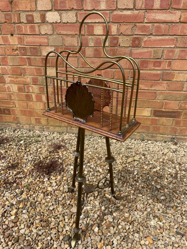 イギリス 1900年代 真鍮 オーク マガジンラック