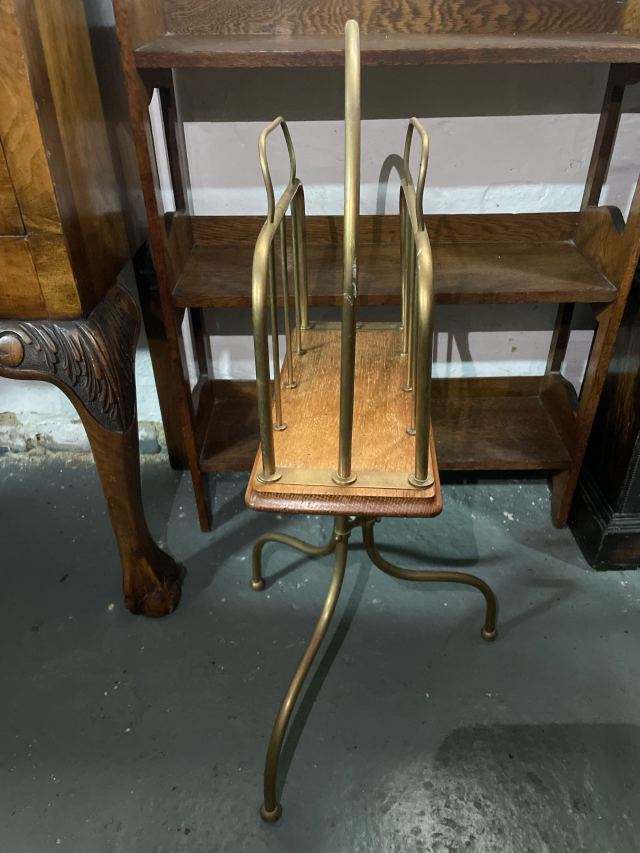 イギリス 1900年代 真鍮 オーク マガジンラック
