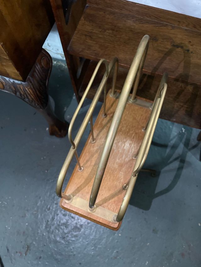 イギリス 1900年代 真鍮 オーク マガジンラック