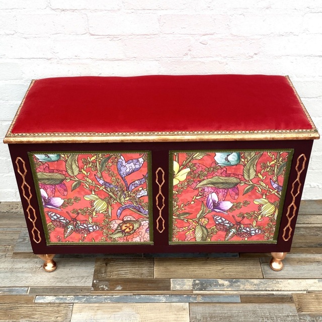 77286]英国 クラシック ブランケットボックス オーク 木彫刻 センターテ