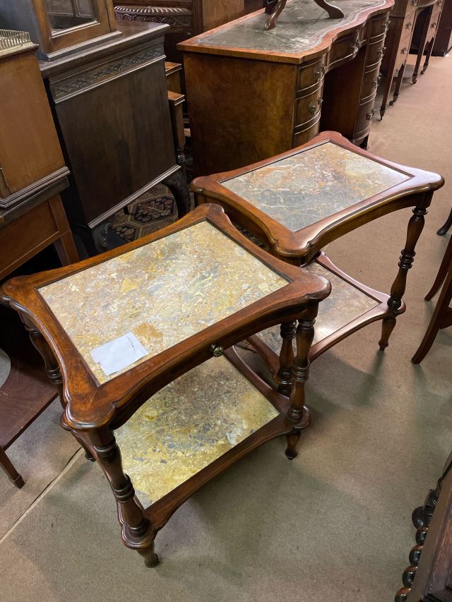 イギリス 1940年代 大理石 マホガニー ベッドサイドテーブル ペア