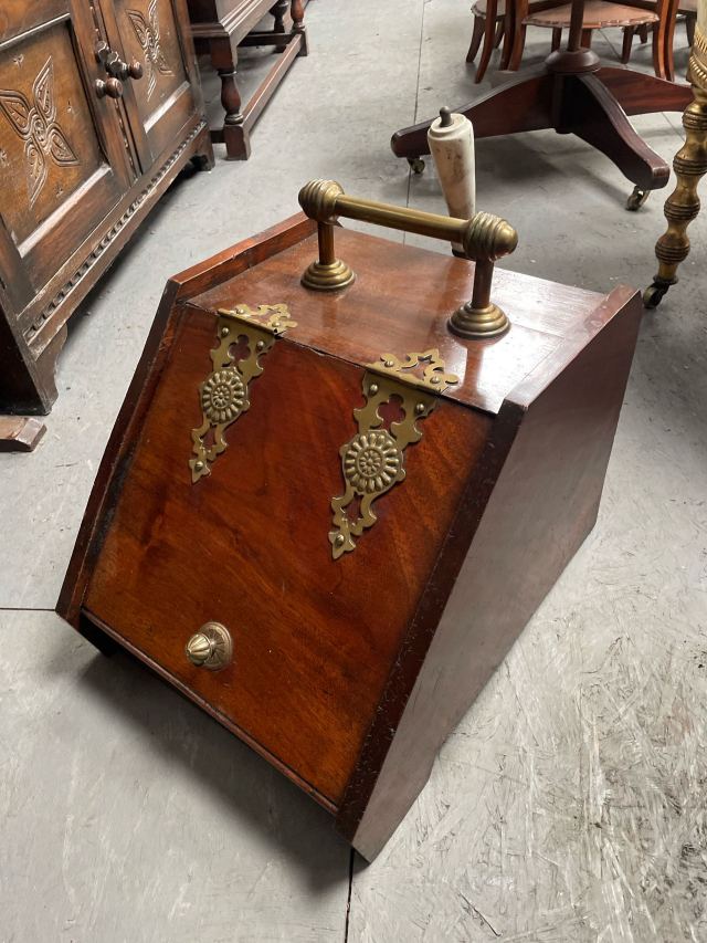 イギリス 1910年代 マホガニー 真鍮 コールボックス ECUKOB0024