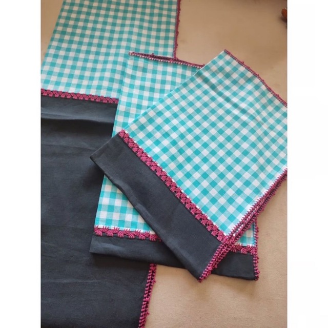 LeO ATLaNTE キッチンクロス/ターコイズギンガム+グレー ECJPJC0047