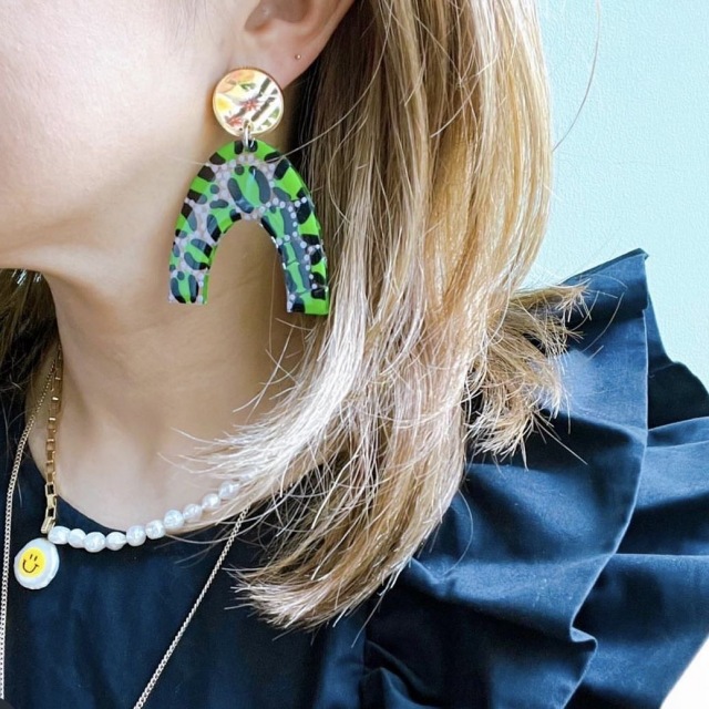 カラフルピアス/ヒョウ柄ピアス グリーン ECJPJC0117