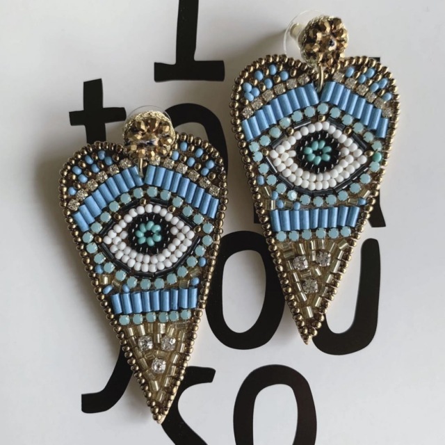 ビーズのハートピアス/ブルー ECJPJC0165