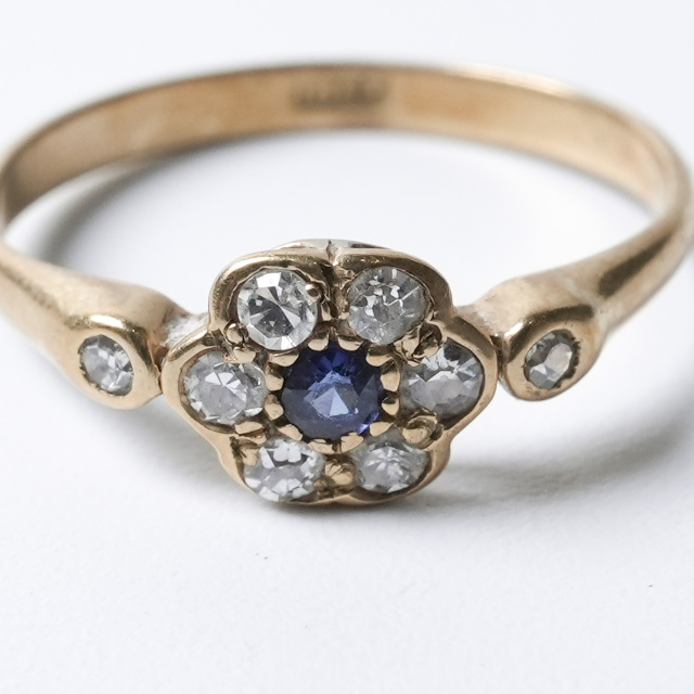イギリス 1900年代 9Kゴールド サファイア アンティークジュエリー リング