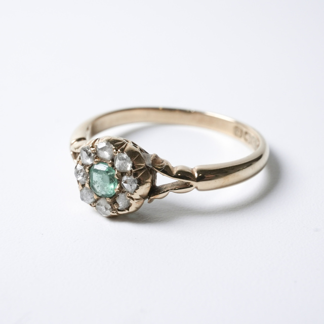 イギリス 1800年代 18Kゴールド エメラルド ダイヤモンド アンティークジュエリー リング