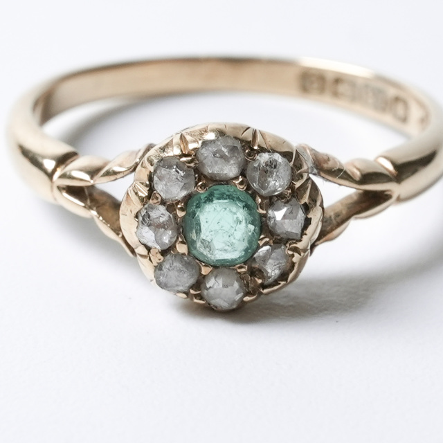 イギリス 1800年代 18Kゴールド エメラルド ダイヤモンド アンティークジュエリー リング