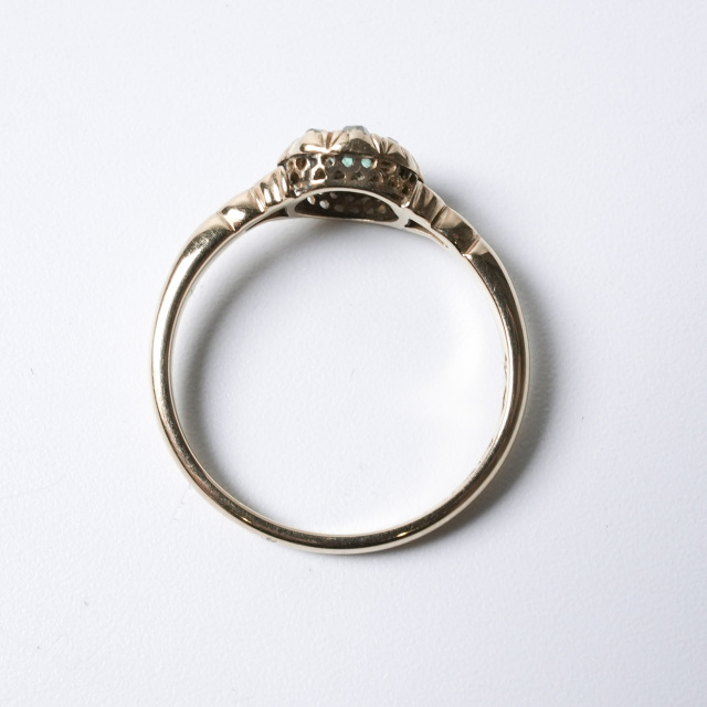 英国　イギリス　ヴィンテージ　18k 18金　エメラルド&ダイヤモンド　リング 英国19世紀 ヴィクトリアン K18 天然エメラルドと天然ダイヤモンドの