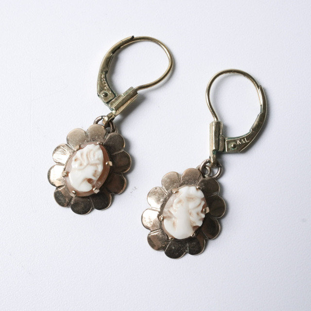 イギリス 1920年代 9Kゴールド カメオ アンティークジュエリー ピアス