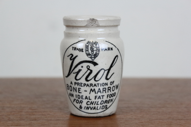 イギリス　アンティーク　陶器　ヴァイロール　Virol　ポット　骨握り　レア