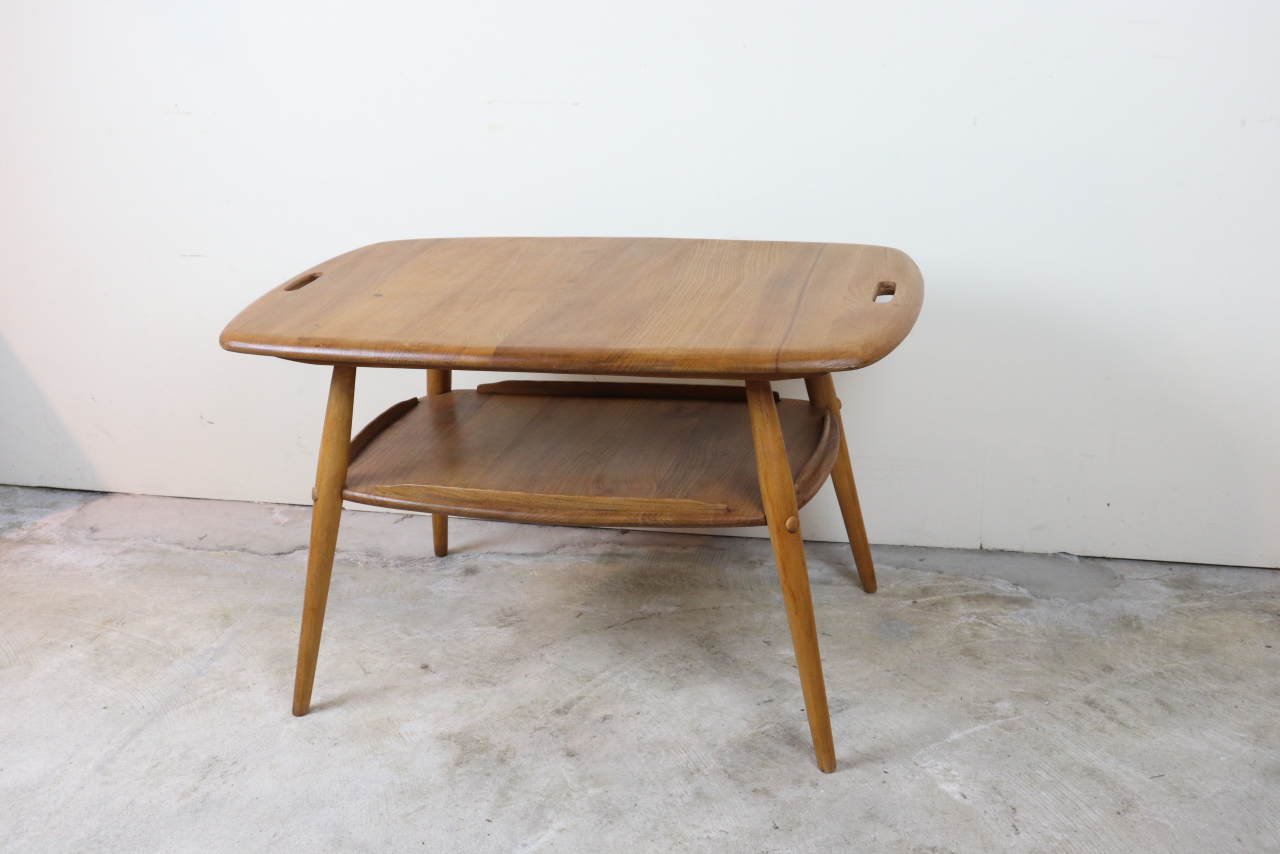 イギリス　アーコール　ercol　取っ手　ラック付きコーヒーテーブル　トレイテーブル　レア　す47-3
