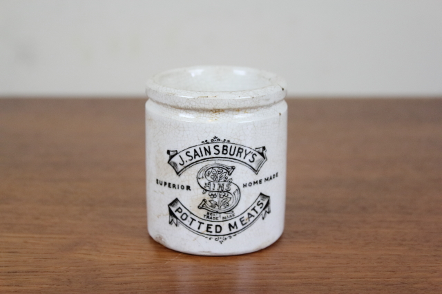 イギリス　アンティーク　陶器　セインズバリー　フィッシュミートポット 