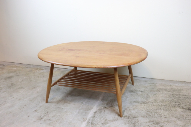 ercol アーコール　ラック付コーヒーテーブル　センターテーブル　ラウンドテーブル　ヴィンテージ　イギリス