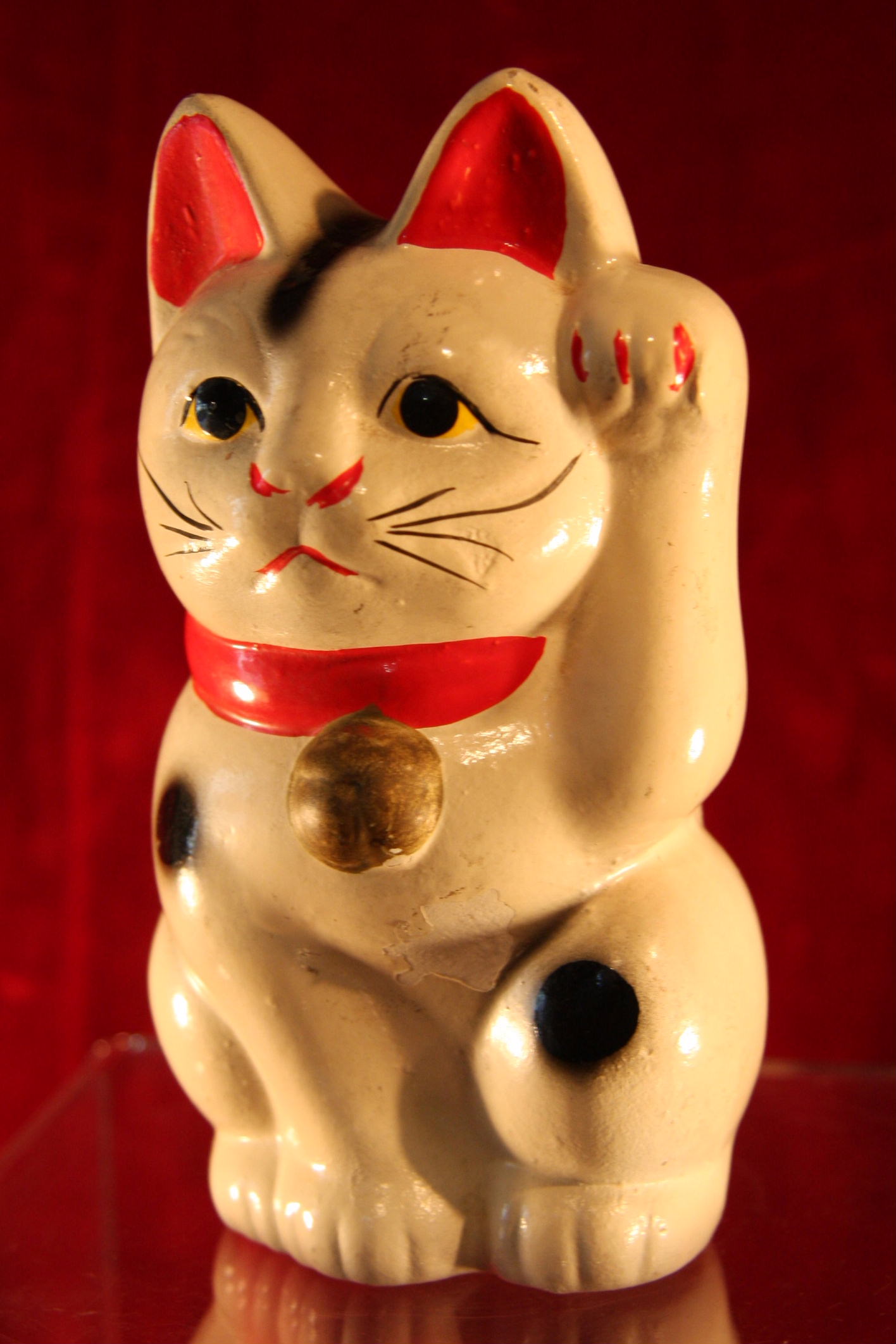 まねき猫　貯金箱　陶器製　【AJ1092】