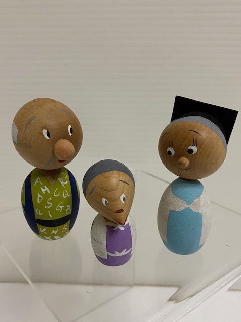 ３体セット☆ふくちゃん一家☆木製☆こけし☆人形 ７．０ｃｍ 昭和レトロ 当時物 横山隆一 手塗 現状 【AT1122】　