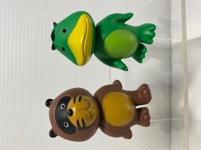 ２体セット☆ＤＣ ＣＡＲＤ カード☆キャラクター☆カッパ・たぬき ソフビ人形 ７．２ｃｍ 当時物 かっぱ タヌキ 企業物 非売品 現状 【AT1501】