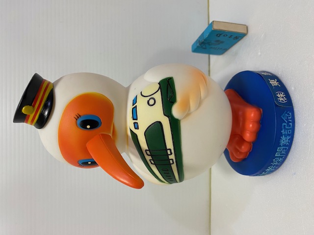大☆上越新幹線☆開業記念☆ときちゃん☆トキ☆朱鷺☆ソフビ人形☆貯金箱 １９．５ｃｍ 当時物 企業物 非売品 現状【AT2192】