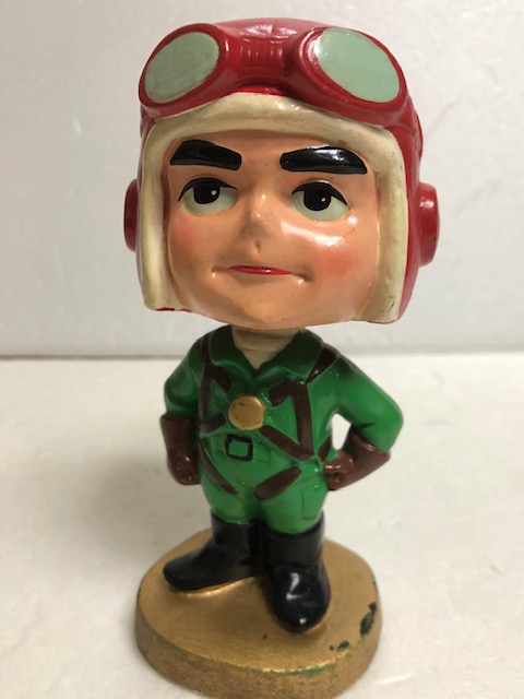 昭和レトロ☆戦前戦後☆０戦ハヤト☆パイロット☆陶器製☆首ふり☆人形 １４．８ｃｍ １６５ｇ 当時物 特攻隊 陸軍 海軍 JAPAN 現状 【AT812】