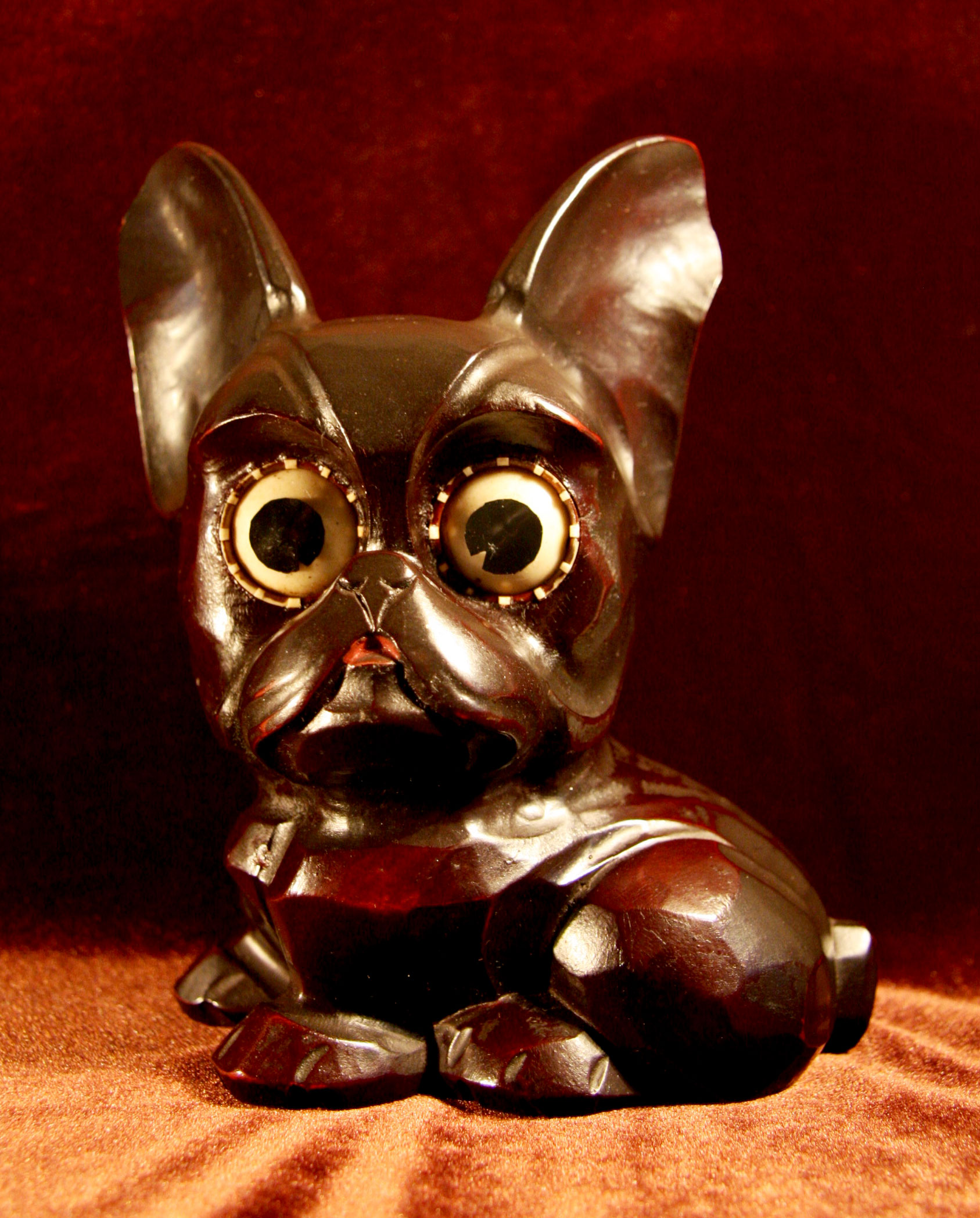 フレンチブルドック(?)時計 ドイツ製 1940年代 目玉が時計 置時計 犬