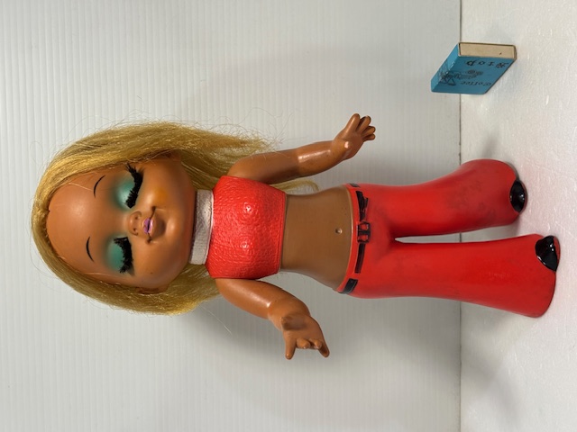 大きい☆昭和レトロ☆７０年代ファッション☆女の子☆ソフビ人形 大 ２９．０ｃｍ １８５ｇ 当時物 JAPAN製 現状 【RT0051】