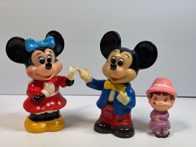 ２体セット☆ミッキーマウス・ミニーマウス☆ソフビ人形☆貯金箱 １５．０ｃｍ 当時物 ディズニー MADE IN JAPAN 現状 【RT0336】