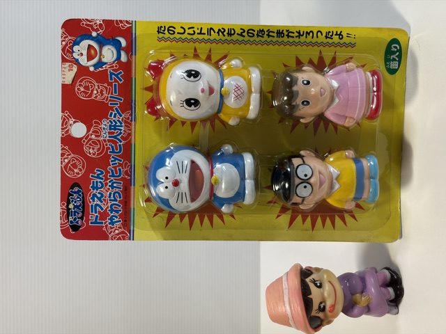 未開封☆エポック☆パッケージ入☆４体セット☆ドラえもん・ドラミ・のび太・しずかちゃん☆ソフビ人形☆笛付 当時物 版権有 アニメ 現状【RT0449】