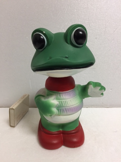 大きい☆箱付☆ツクダ☆ケロヨン☆指揮者☆木馬座☆陶器製☆首ふり 人形 １６．５ｃｍ 初期当時物 版権有 現状 【TO4201】
