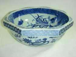 希少☆江戸中期～後期 古伊万里 染付鳥蝶図 八角大鉢 【AJ0754】 