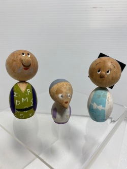 ３体セット☆昭和レトロ☆ふくちゃん☆木製☆こけし☆人形 ７．０ｃｍ 当時物 フクちゃん 手塗り 横山隆一 現状 【AT1279】　