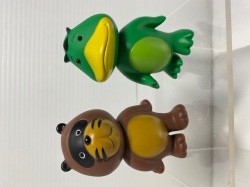 ２体セット☆ＤＣ ＣＡＲＤ カード☆キャラクター☆カッパ・たぬき ソフビ人形 ７．２ｃｍ 当時物 かっぱ タヌキ 企業物 非売品 現状 【AT1501】