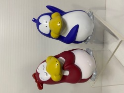 ２体セット☆三井信託銀行☆ペンギン☆ソフビ人形☆貯金箱 １１．６ｃｍ 当時物 企業物 非売品 現状【AT1908】